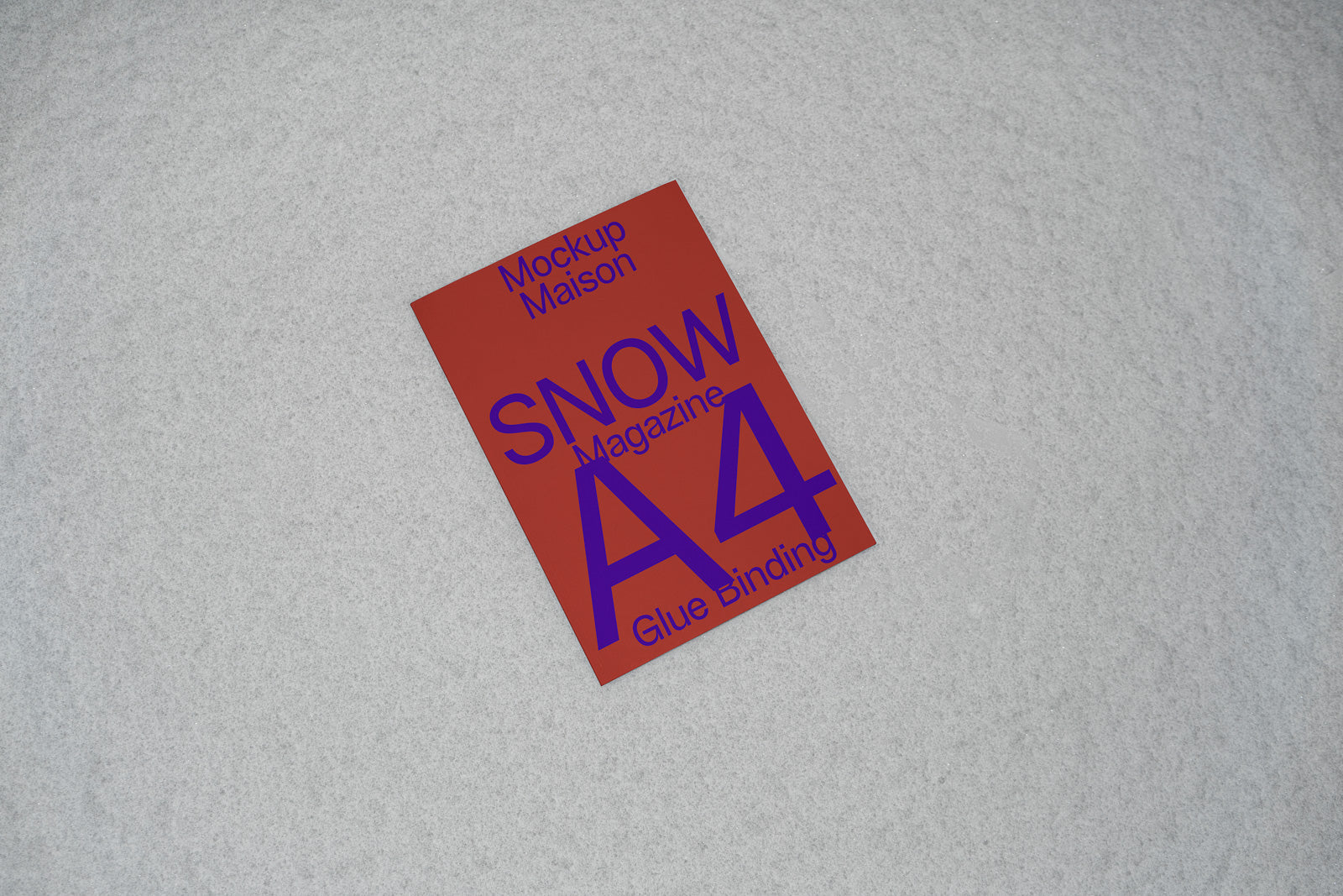 PSD mockup of a red magazine cover labeled "SNOW A4" in bold blue text, set on a textured light gray background.
